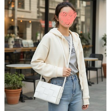 真皮編織側背包⚡台灣現貨bv風#5861【長夾可入】大容量斜跨包 男包 女包 豆腐包