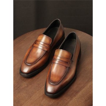 TRD新款樂福鞋英倫復古商務休閑皮鞋男真皮套腳皮鞋一腳蹬手工鞋