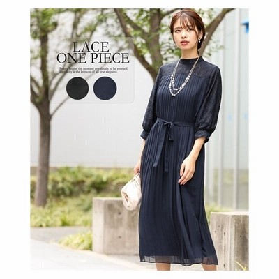 ドレス パーティー 大きいサイズ レディース ヨーク レース切替 スタンドカラー プリーツ ワンピース 二次会 お呼ばれ セミ フォーマル対応 ニッセン Nissen 通販 Lineポイント最大get Lineショッピング