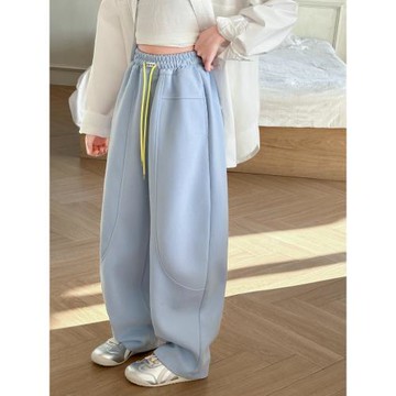 女童褲子秋冬2025新款女大童洋氣休閑運動褲兒童彎刀褲加絨闊腿褲