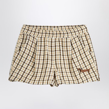Beige shorts with check pattern