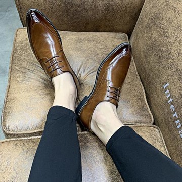 男鞋冬季加絨保暖2026新款潮鞋子商務正裝休閑內增高尖頭皮鞋男款