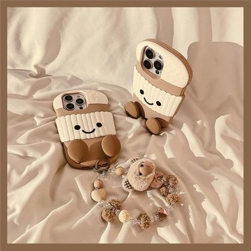 趣味可愛咖啡杯公仔適用蘋果16ProMax手機殼新款iphone16卡通15創意14立體13女款15promax軟硅膠保護套鏈條