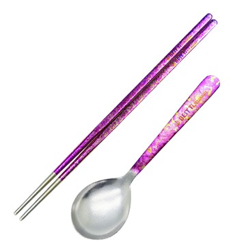 【純鈦冰晶阿湯筷匙組 櫻花粉】環保筷 鈦筷 鈦湯匙 大湯匙 筷子湯匙餐具組 環保餐具 露營餐具 攜帶餐具 鈦餐具 冰晶