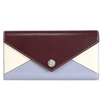 TORY BURCH 漆面皮革拼接三折扣式長夾(酒紅/灰)