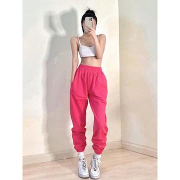 炸街枚紅色運動褲女潮牌春冬辣妹超火衛褲寬松束腳顯瘦舞蹈休閑褲