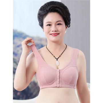 媽媽100%全純棉內衣文胸女中老年人前扣大碼無鋼圈背心式胸罩50歲