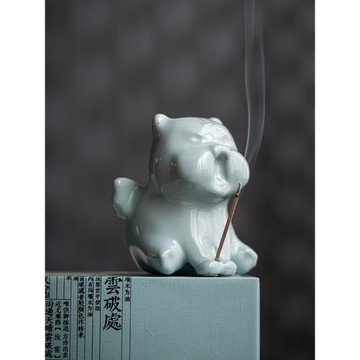 汝山明 汝虎添翼 生肖虎香插擺件 功夫茶具汝窯茶寵