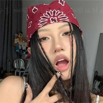 🔥臺灣出貨🔥歐美風ins辣妹韆禧蹦迪原宿頭巾可愛甜酷少女帽子方巾包頭髮飾