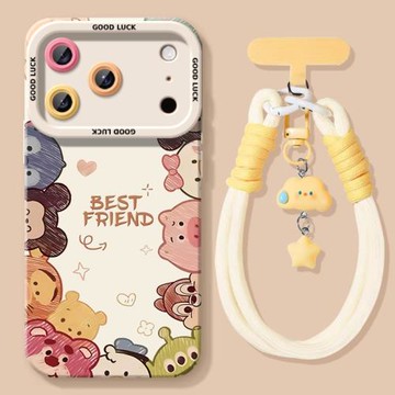 卡通頭像適用蘋果17手機殼17AIR新款iphone17promax保護套17pro鏡頭全包防摔17pm高級感的硅膠por斜跨帶掛繩