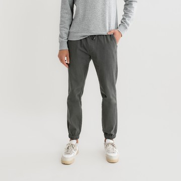 男裝-彈性斜紋束口休閒長褲-灰色