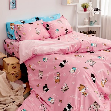 床包被套組 / 單人【逗柴貓粉】含一件枕套 高密度磨毛布 戀家小舖 卡通 台灣製