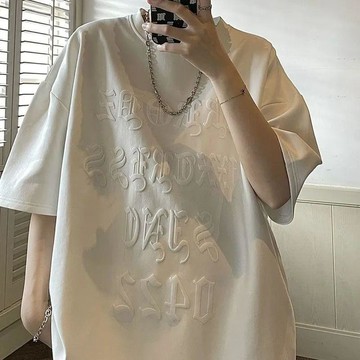 設計感小衆印花短袖t恤男潮牌潮流ins夏季街頭風港味套頭休閒上衣