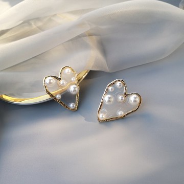 楊丞琳同款明星耳飾愛心珍珠耳環女純銀防過敏耳釘東大門耳飾品1入