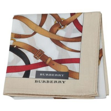 BURBERRY 石色邊白底皮帶扣印花字母LOGO圖騰帕領巾(51CM)