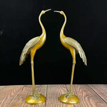 純銅開運仙鶴擺件黃銅鶴招財門鶴家居風水裝飾品雙鶴祝壽禮品擺設