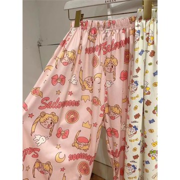 特大碼300斤美少女印花睡褲女夏可外穿薄款懶人居家睡褲休閑長褲