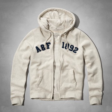 美國百分百【Abercrombie & Fitch】外套 AF 連帽 長袖 夾克 麋鹿 米白色 大尺碼 L XL XXL號 F667