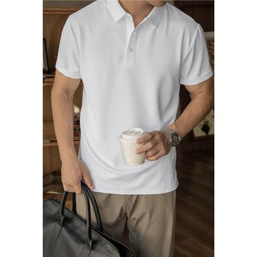 唔刃美式休閑冰絲速干壓膠無痕polo衫短袖翻領T恤免燙通勤男士夏
