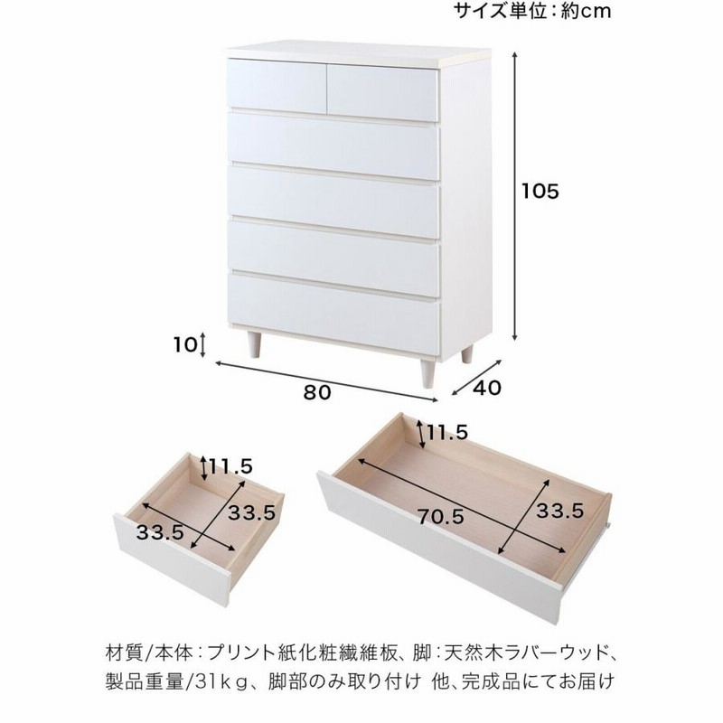 値下げしました】洋服ダンス チェスト 完成品 ホワイト ツヤあり 