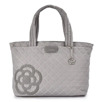 CLATHAS山茶花菱格紋尼龍大肩背包 托特包(灰色)201013-20｜GoBrand購名牌