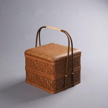 竹制提盒手工竹編食盒提柄籃帶蓋外出攜帶大漆茶具收納盒茶道配件