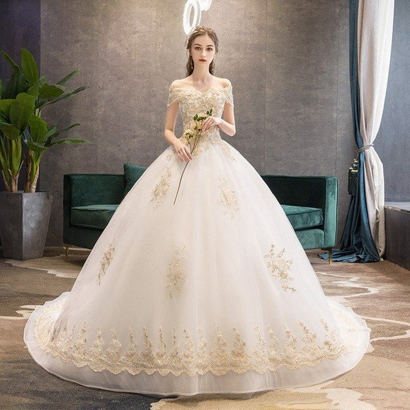 ウェディングドレス白 パーティードレス レース オフショルダー 花嫁ロングドレス 簡約 露背 二次会 お呼ばれ 挙式 姫系hs5162 通販 LINEポイント最大GET  | LINEショッピング