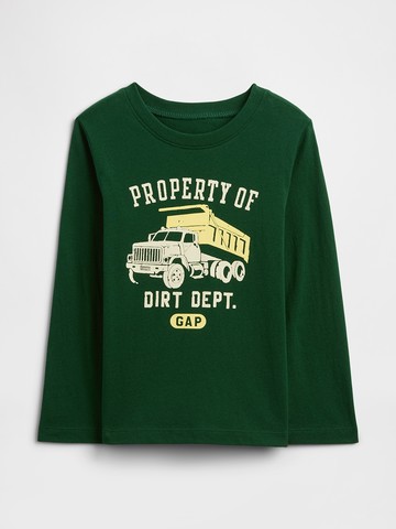 男幼童裝 Logo純棉印花圓領長袖T恤-深綠色