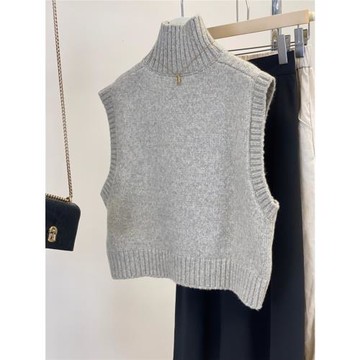 灰色高領毛衣馬甲女2025新款秋冬內搭羊毛衫坎肩羊絨針織毛線背心