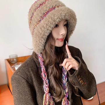 免運🔥條紋毛線帽韓版秋冬新款毛絨護耳雷鋒時尚保暖針織帽子 加厚 毛線帽 針織帽 冷帽 毛帽 漁夫帽 保暖帽