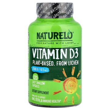 NATURELO, 維生素 D3，62.5 微克（2,500 國際單位），120 粒易吞嚥膠囊