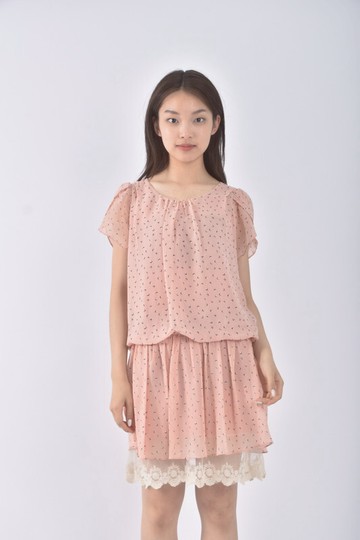 (M) beccy boop紡紗點點粉色洋裝