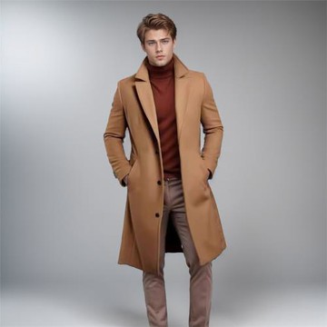 2024歐美跨境毛呢大衣男中長款外套修身西裝領風衣冬季通勤