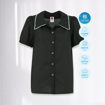 ILEY伊蕾 溫柔佳人貝殼邊V領排扣純棉上衣(黑色；M-XL)1232021533