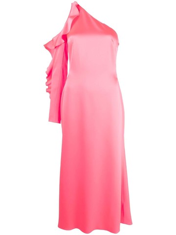 David Koma - asymmetric ruffle-trim satin dress - women - Polyester/Triacetate - 8 - Pink
