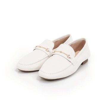viina 素面馬銜扣真皮樂福鞋-米白