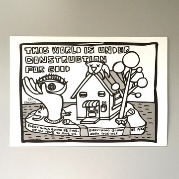 明信片黑白系列- 整修中的世界   塗鴉/填色明信片 | MonkeyCooki