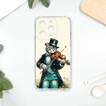 TRON IPhone 15 PRO 小提琴/鋼琴演奏紳士貓 四角防摔 軟殼 手機殼