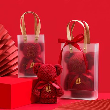 毛巾結婚婚禮伴手禮情侶酒紅色吸水小熊毛巾婚慶禮盒喜字回禮用品