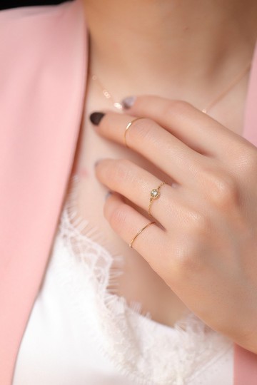 14K Retro Noble Chain Ring 復古貴族爪鑲鑽石鍊戒