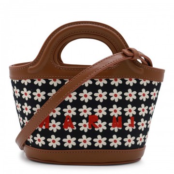 Marni - Brown Leather And Cotton Tote Bag Uni