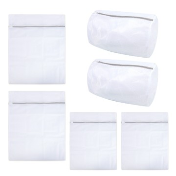 Axis 艾克思 實用防滑拉鍊筒形/方形細密網洗衣袋 6件組  1組  白色