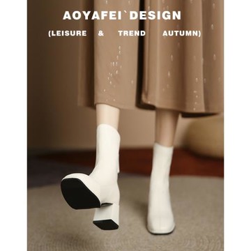 空姐經典復古風方頭粗高跟小短靴