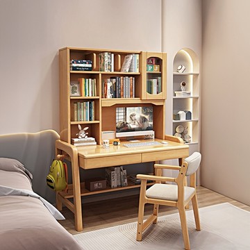 HappyLife 實木大容量收納書架可升降書桌 140公分 140×60×181-189cm Y11479