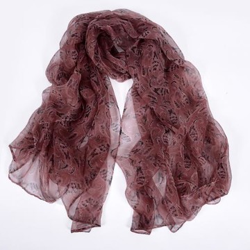 女士春秋季薄款真絲長絲巾 中老年時尚百搭洋氣印花碎花紗巾圍巾