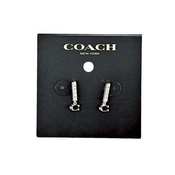 [平輸版] 【COACH】銀色綴鑽C字蝴蝶扣耳環 真品平輸