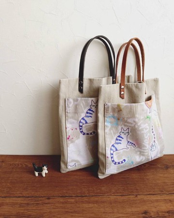 現貨!【BTF/微梯形扁提袋(小)】厭世貓咪 水洗帆布 裡外都有口袋