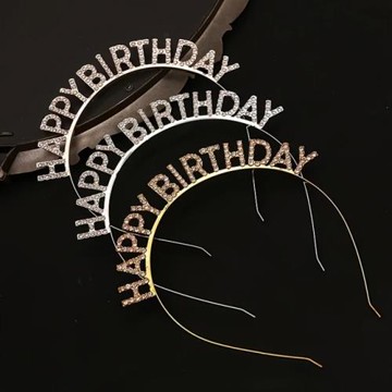 【Emi 艾迷】生日快樂髮箍 水鑽閃亮 生日派對 HappyBirthday