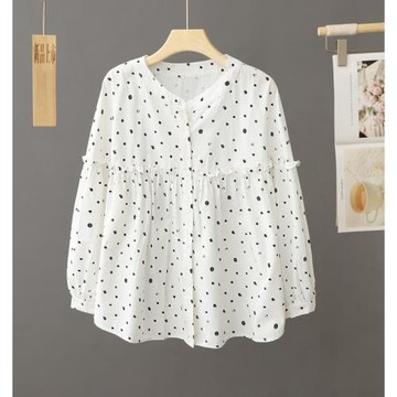 秋季2025年新款小眾印花襯衫女長袖寬松立領百搭休閑襯衣棉質上衣