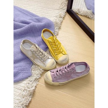 香港星星小臟鞋女2025春夏新款網紅百搭平底真皮綢緞休閑板鞋做舊